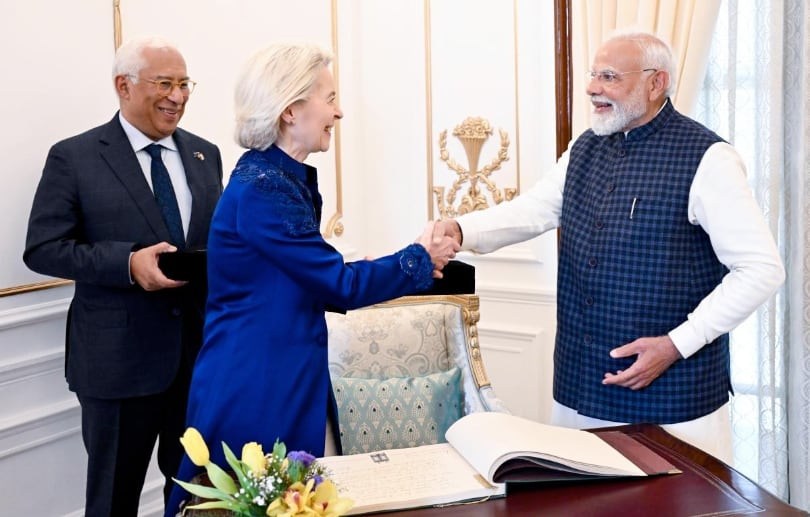 Ant&oacute;nio Costa, Ursula von der Leyen, Narendra Modi foto:Commissione UE